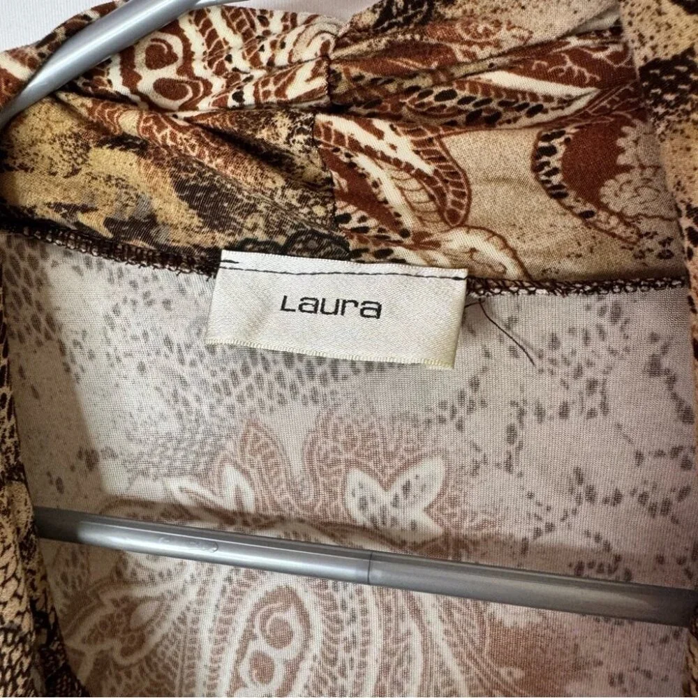 Laura long sleeve scoop neck paisley boho Elegant Brown Patterned Women's Top - Picture 5 of 5